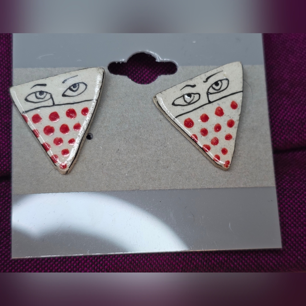 Fred Babb Abstract Triangle Pizza Face Earrings 70s-90s